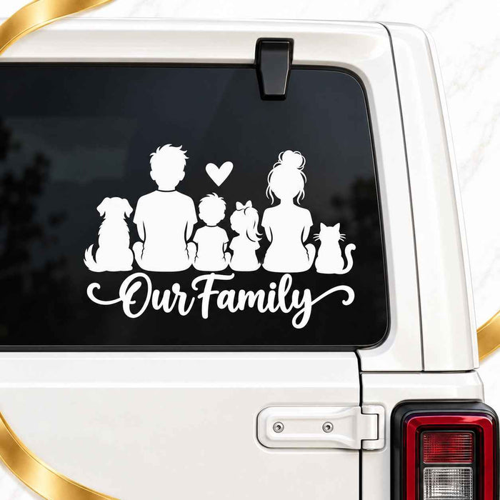 Custom Family Silhouette Car Decal | Personalized Our Family with Kids & Pets