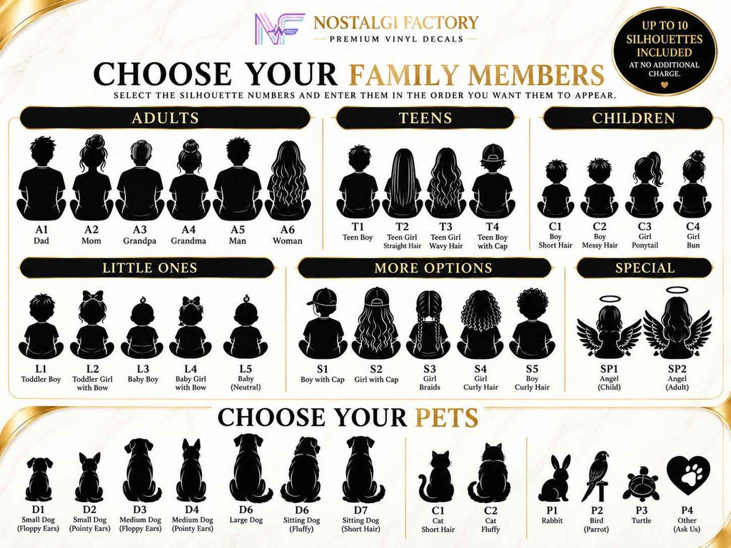 Custom Family Silhouette Car Decal | Personalized Our Family with Kids & Pets