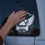 Illustrative video of the Forever Loved dog memorial decal with sample name Nico and memorial years